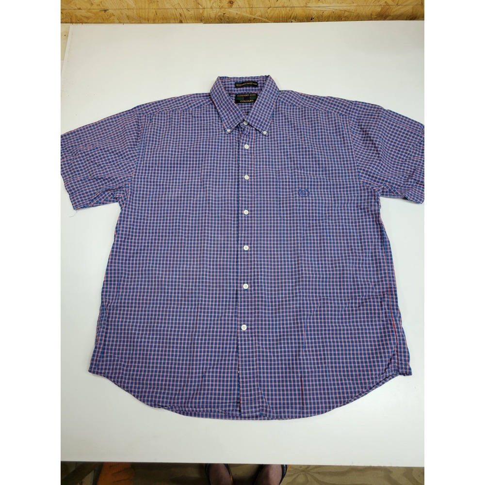 Alexander Julian Colours XXL Blue Red Plaid Button Front Oxford Shirt 100%...